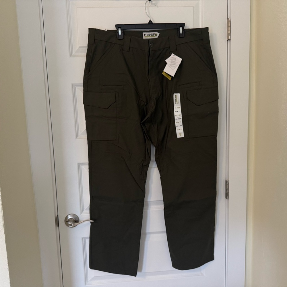 Brand new, with tags, men’s First Tactical V2 pants with Teflon, 42x32 green